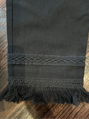 Attyre Black Cropped Fringe Hem Pants